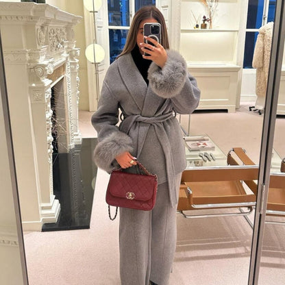 Lara | Belted Wool-Cashmere Coat with Fur Cuffs
