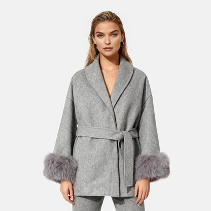 Lara | Belted Wool-Cashmere Coat with Fur Cuffs