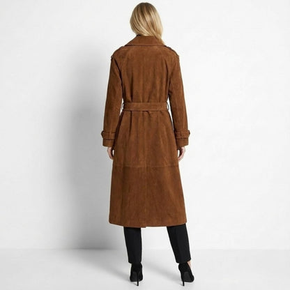 Andie | Structured Italian Suede Trench Coat – Brown