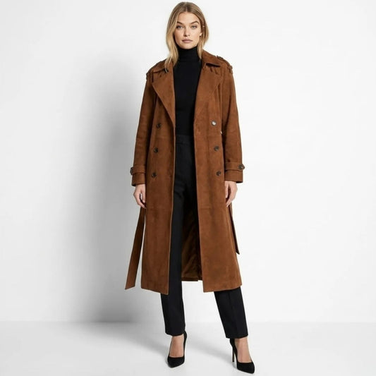 Andie | Structured Italian Suede Trench Coat – Brown