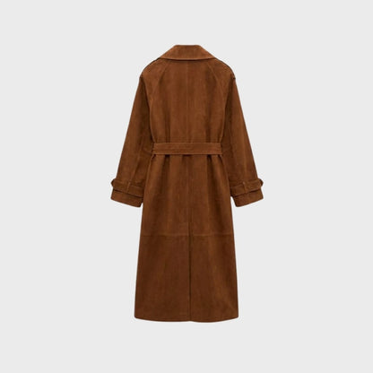 Andie | Structured Italian Suede Trench Coat – Brown