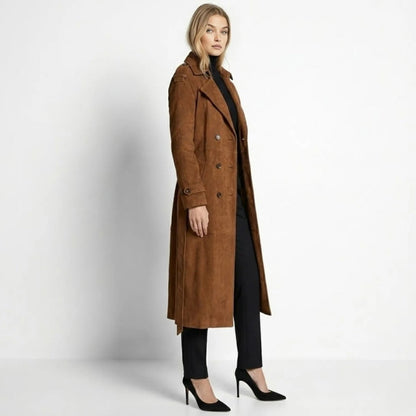 Andie | Structured Italian Suede Trench Coat – Brown