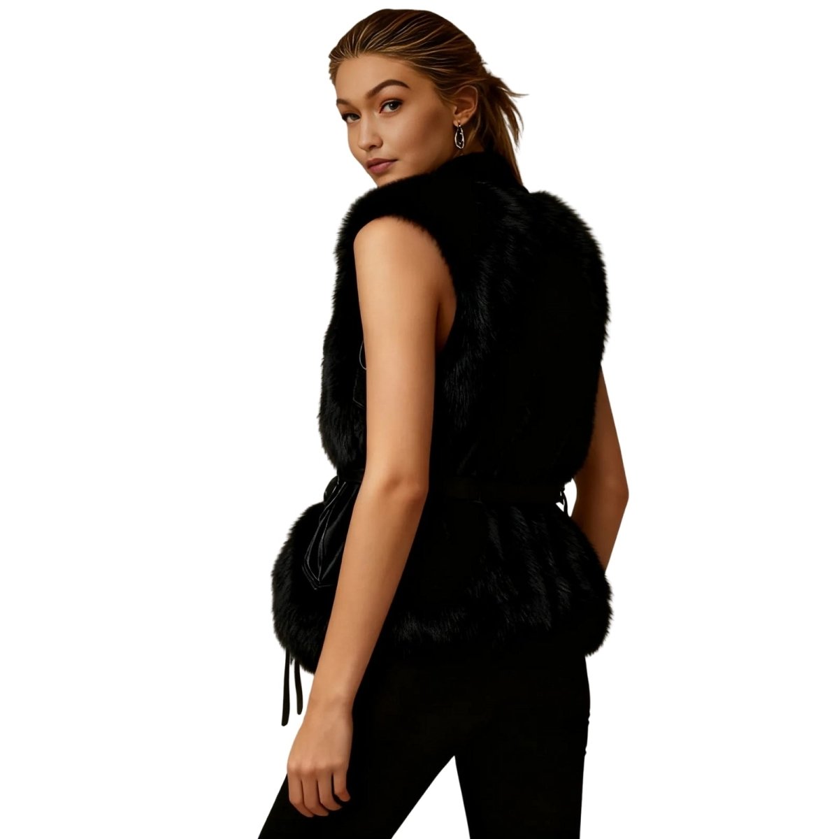 Wren | Fox Fur & Nappa Leather Tie-Waist Vest