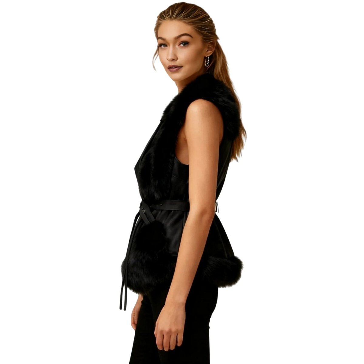 Wren | Fox Fur & Nappa Leather Tie-Waist Vest
