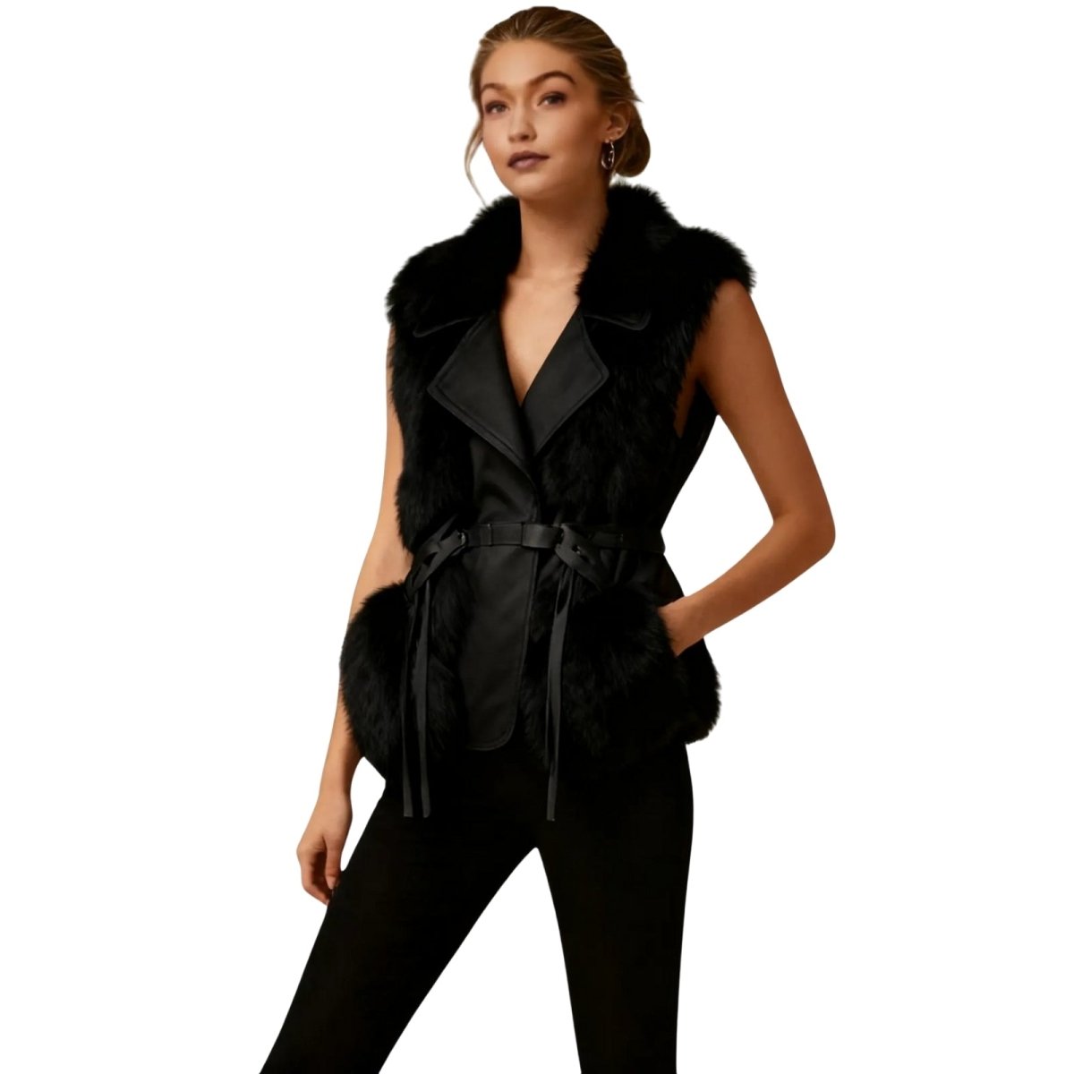 Wren | Fox Fur & Nappa Leather Tie-Waist Vest