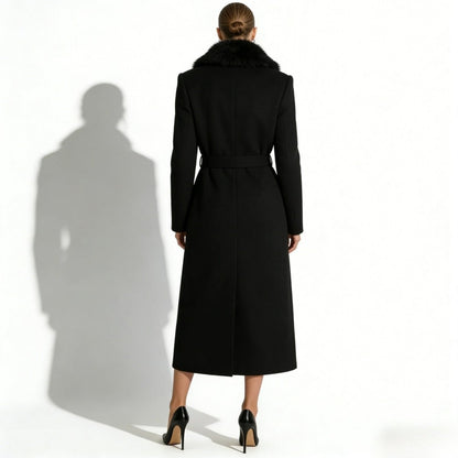 Bindi | Virgin Wool Coat with Oversized Fur Collar – Black