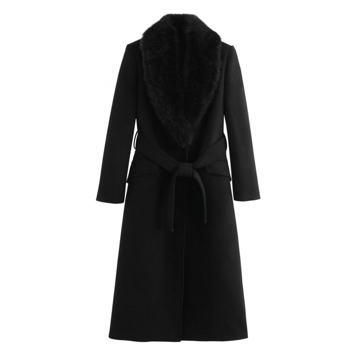 Bindi | Virgin Wool Coat with Oversized Fur Collar – Black