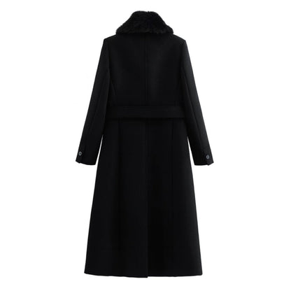 Bindi | Virgin Wool Coat with Oversized Fur Collar – Black