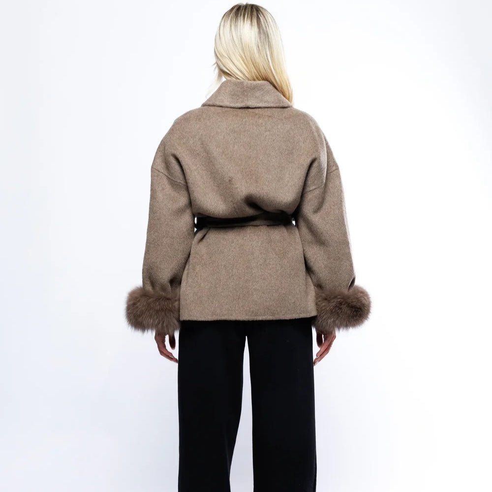 Lara | Belted Wool-Cashmere Coat with Fur Cuffs