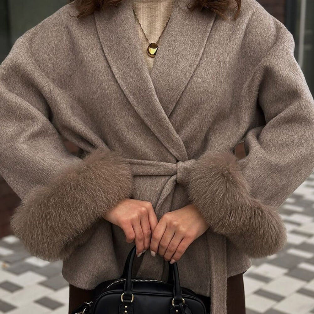Lara | Belted Wool-Cashmere Coat with Fur Cuffs
