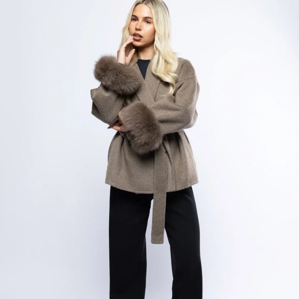 Lara | Belted Wool-Cashmere Coat with Fur Cuffs