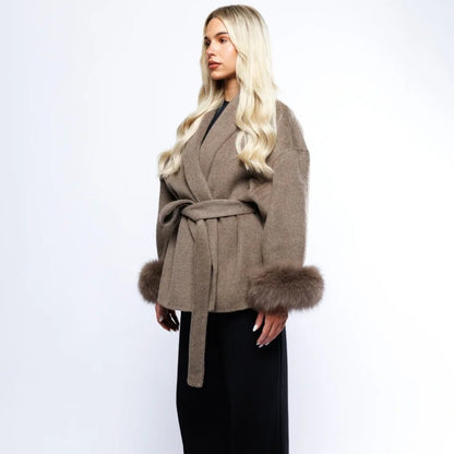 Lara | Belted Wool-Cashmere Coat with Fur Cuffs