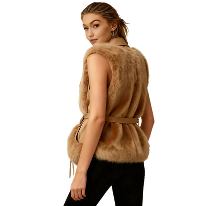 Wren | Fox Fur & Nappa Leather Tie-Waist Vest