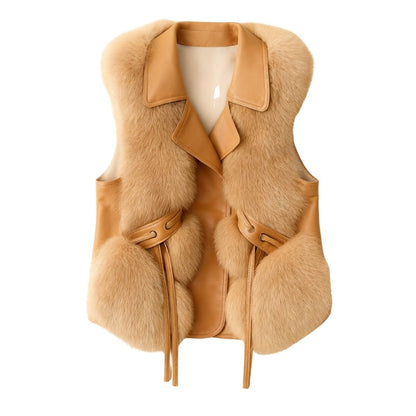 Wren | Fox Fur & Nappa Leather Tie-Waist Vest