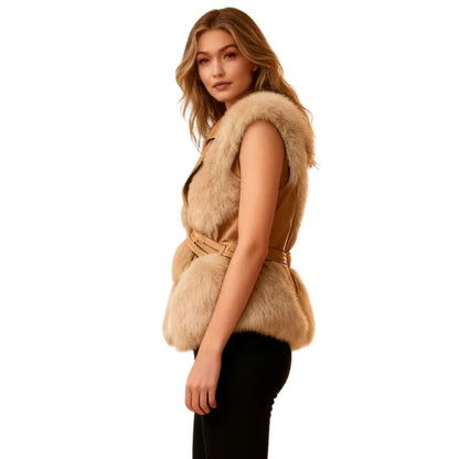 Wren | Fox Fur & Nappa Leather Tie-Waist Vest