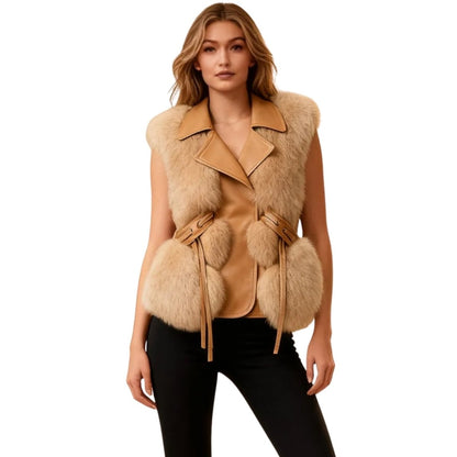 Wren | Fox Fur & Nappa Leather Tie-Waist Vest