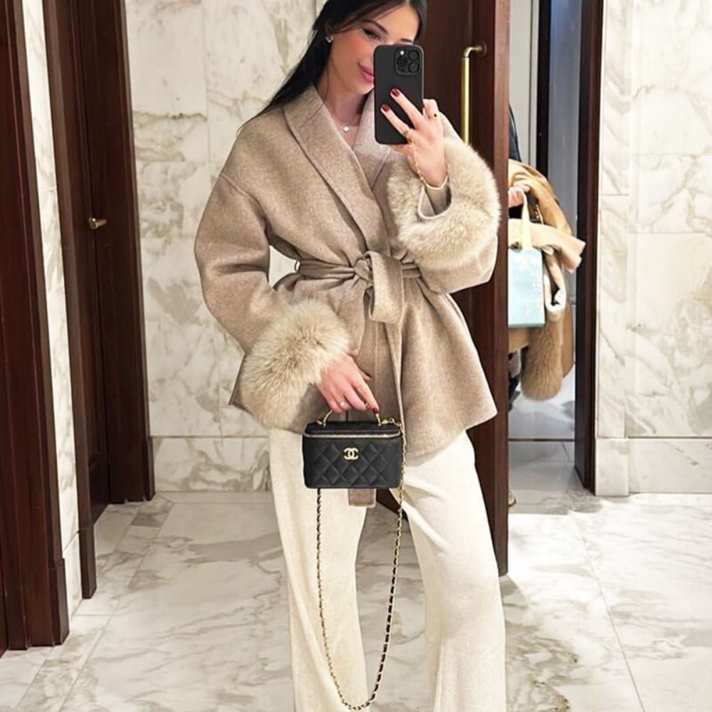 Lara | Belted Wool-Cashmere Coat with Fur Cuffs