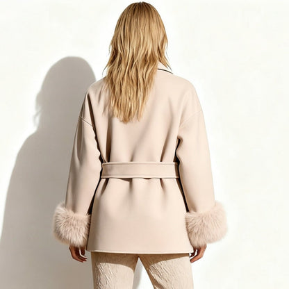 Lara | Belted Wool-Cashmere Coat with Fur Cuffs