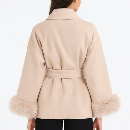 Lara | Belted Wool-Cashmere Coat with Fur Cuffs