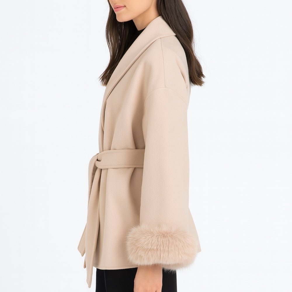 Lara | Belted Wool-Cashmere Coat with Fur Cuffs