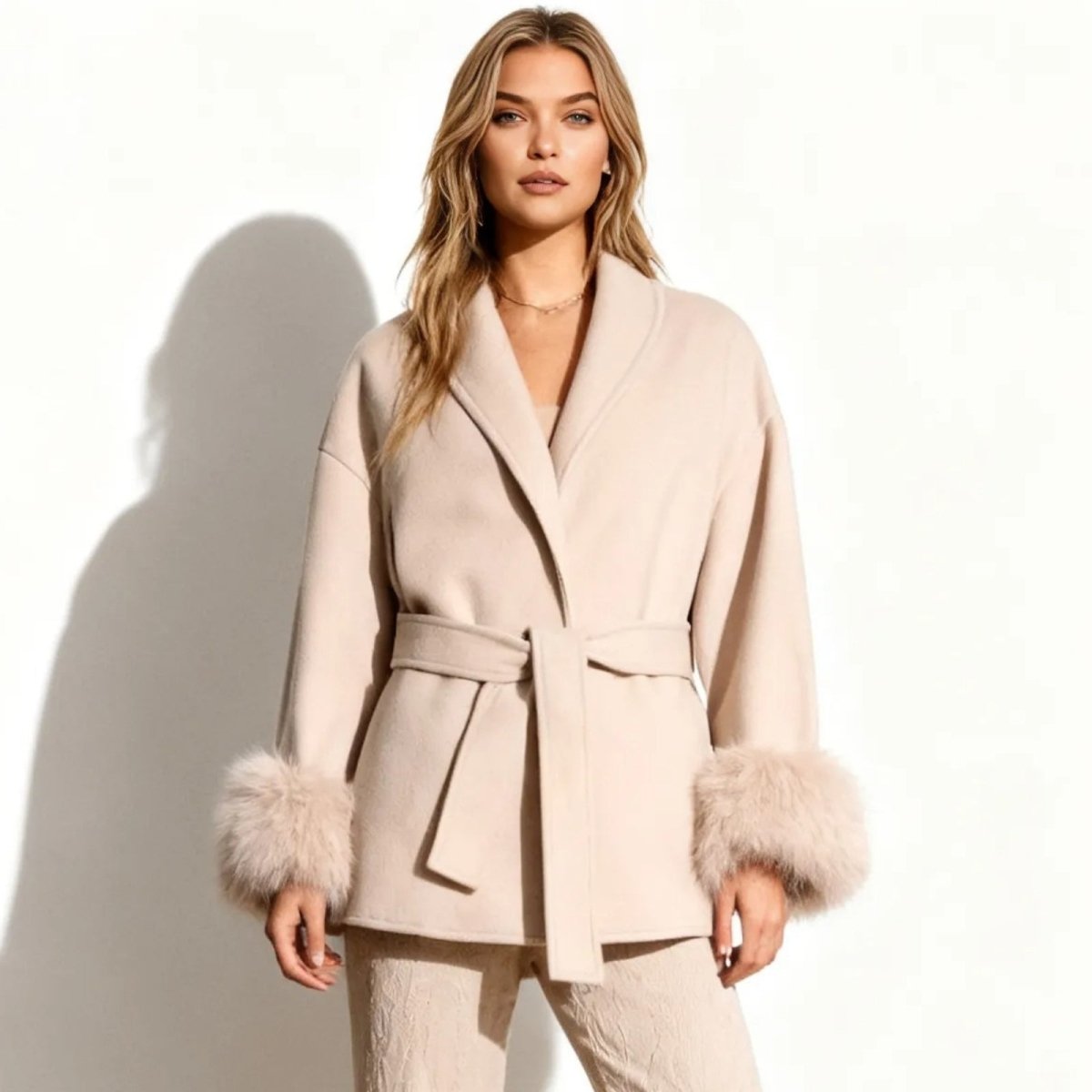 Lara | Belted Wool-Cashmere Coat with Fur Cuffs