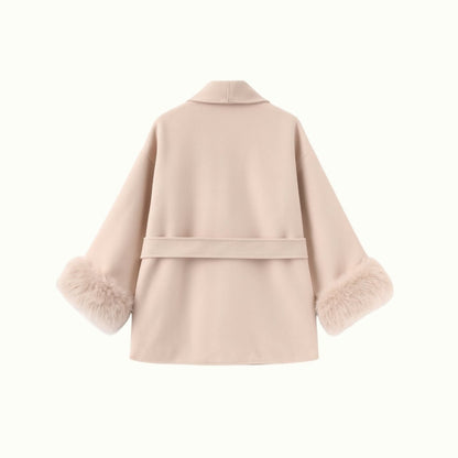 Lara | Belted Wool-Cashmere Coat with Fur Cuffs