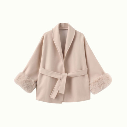Lara | Belted Wool-Cashmere Coat with Fur Cuffs
