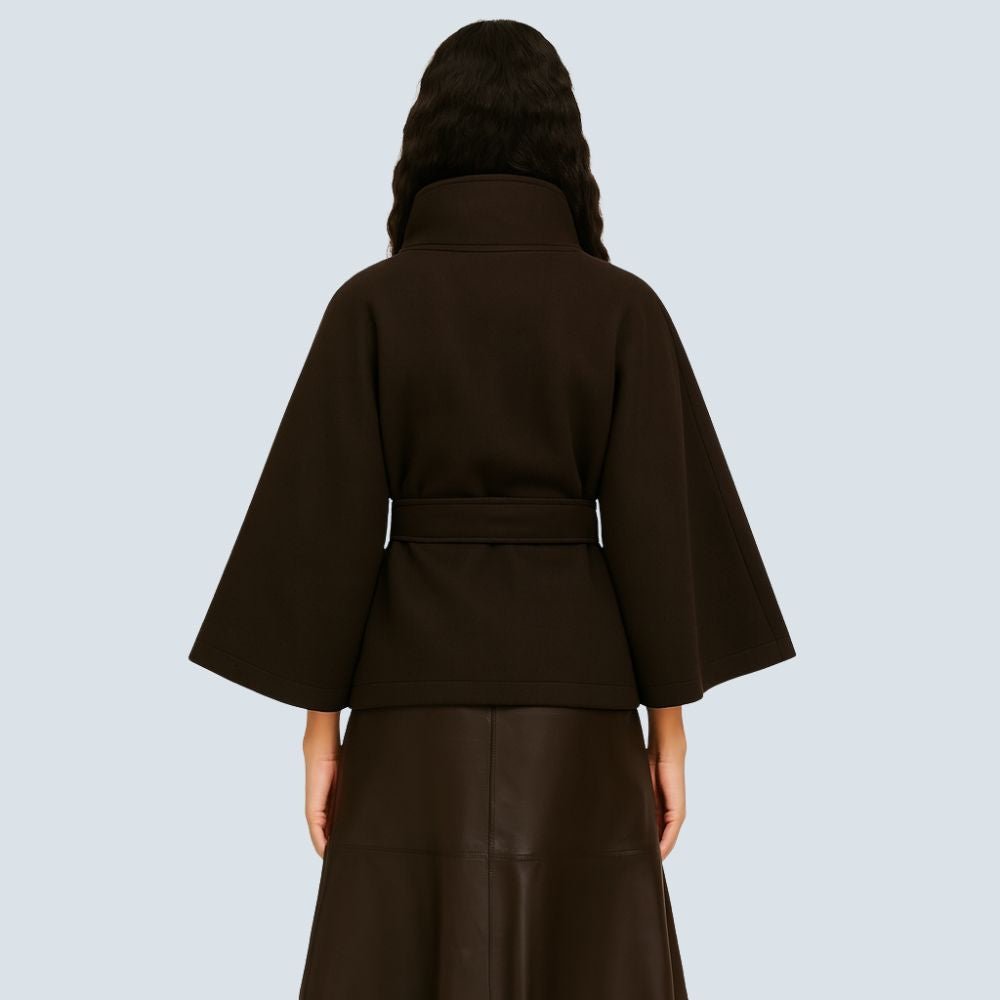 Matilda | Belted Cape Wool Blend Coat – Brown