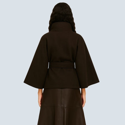Matilda | Belted Cape Wool Blend Coat – Brown