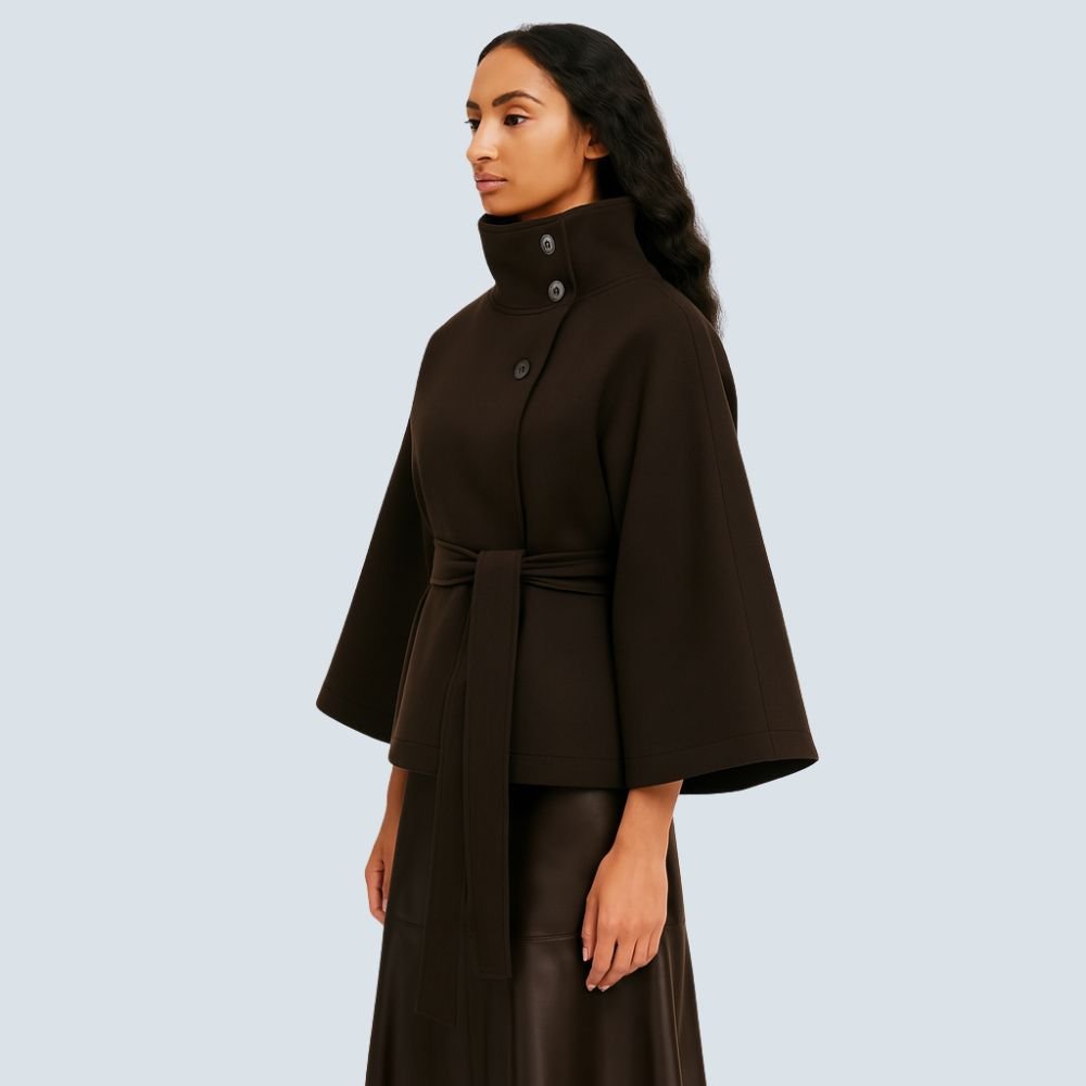 Matilda | Belted Cape Wool Blend Coat – Brown