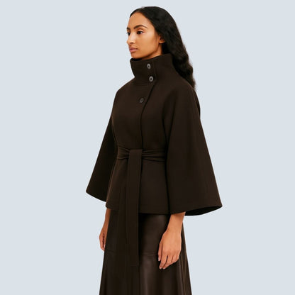 Matilda | Belted Cape Wool Blend Coat – Brown