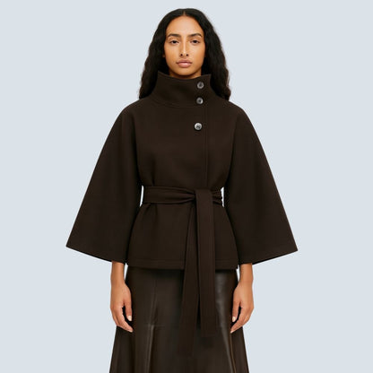 Matilda | Belted Cape Wool Blend Coat – Brown