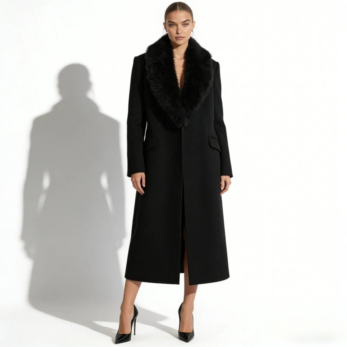 Bindi | Virgin Wool Coat with Oversized Fur Collar