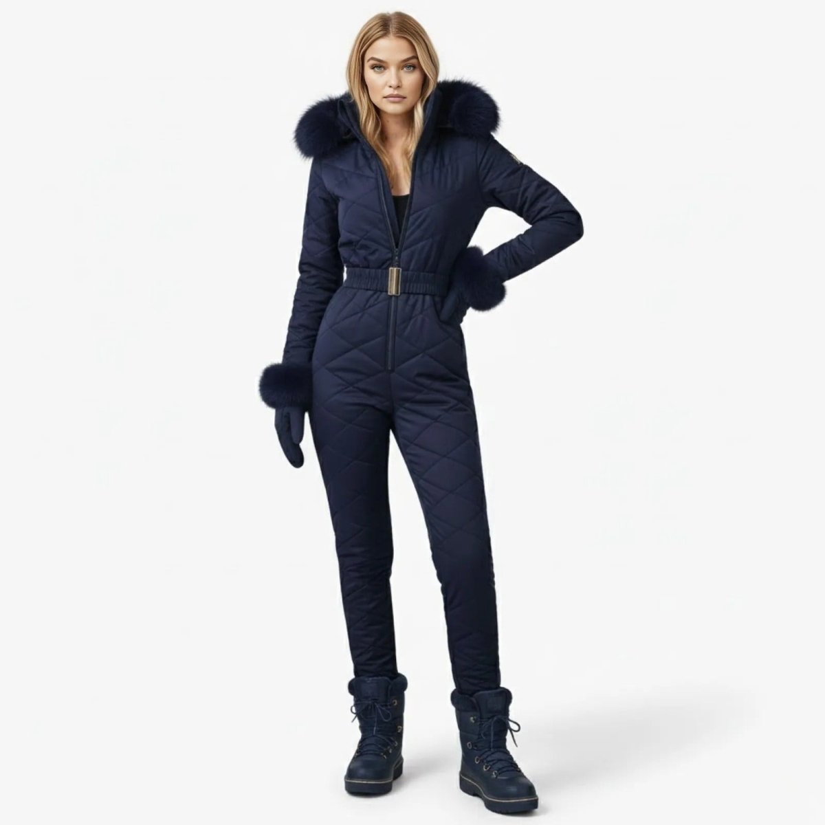 Remy | Quilted Faux Fur Trim Ski Suit