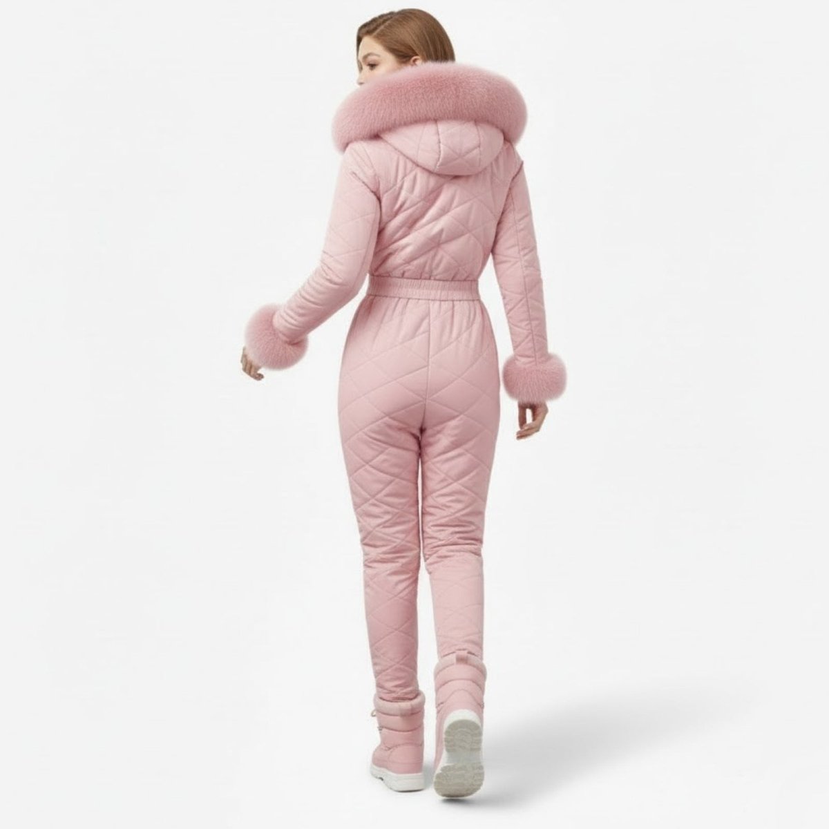 Remy | Quilted Faux Fur Trim Ski Suit – Pink