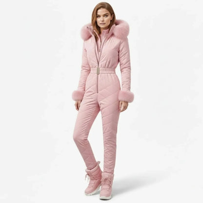 Remy | Quilted Faux Fur Trim Ski Suit – Pink