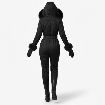 Remy | Quilted Faux Fur Trim Ski Suit – Black