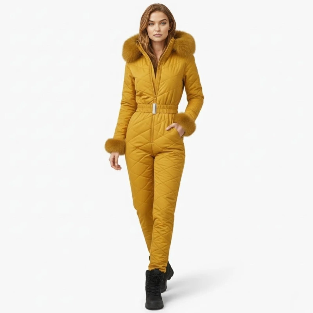 Remy | Quilted Faux Fur Trim Ski Suit