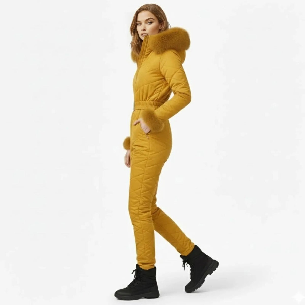 Remy | Quilted Faux Fur Trim Ski Suit