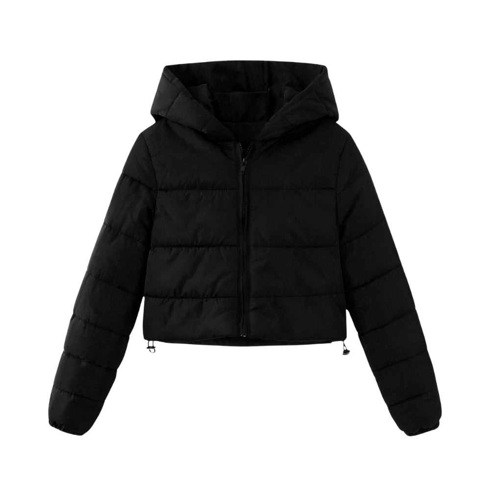 Tyra | Sculpted Cropped Puffer Jacket – Black