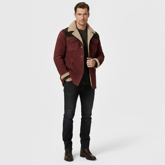 Griffin | Suede Look Shearling Lined Coat Structured Fit