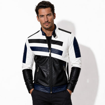 Baxter | Men's Colour Block Leather Moto Jacket