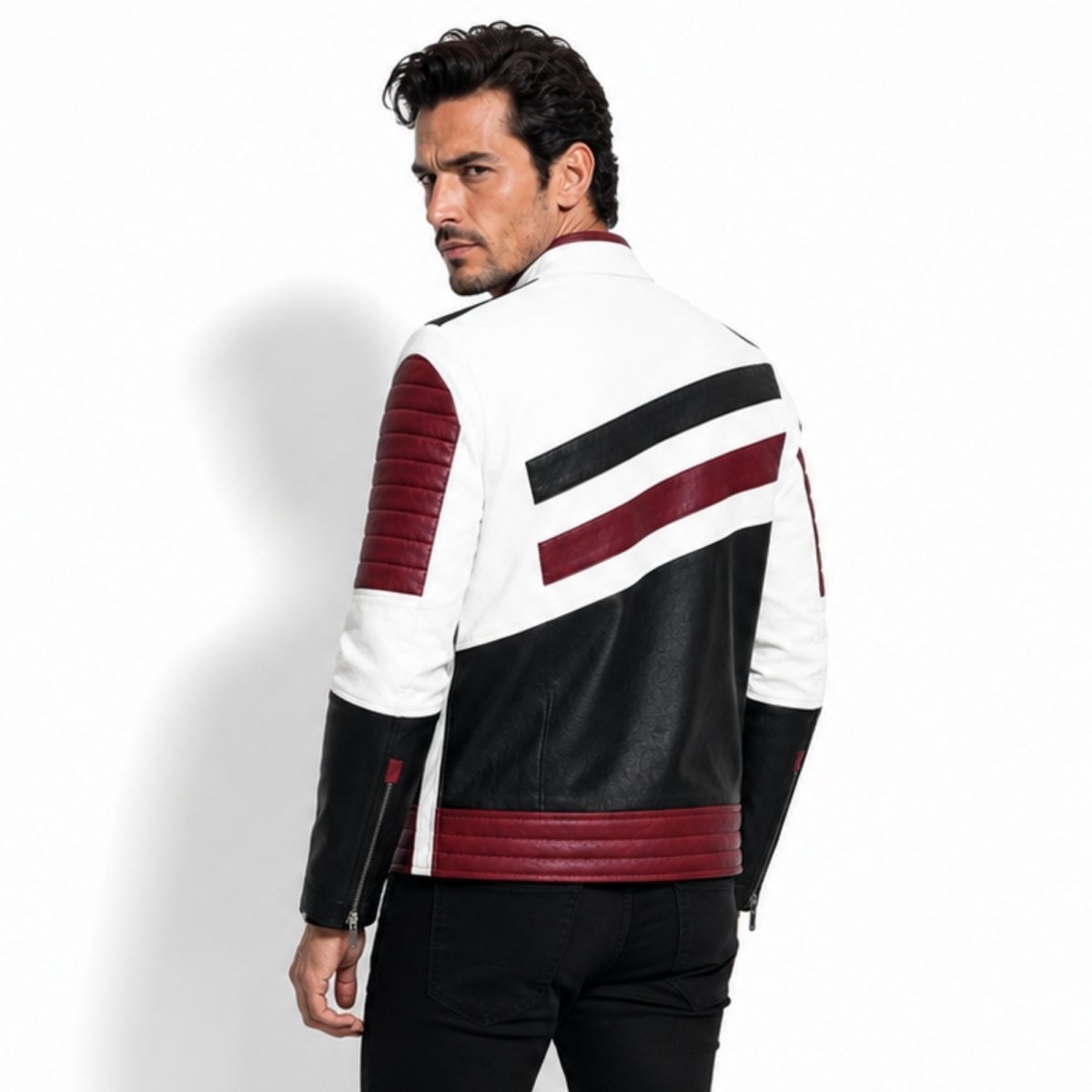 Baxter | Men's Colour Block Leather Moto Jacket