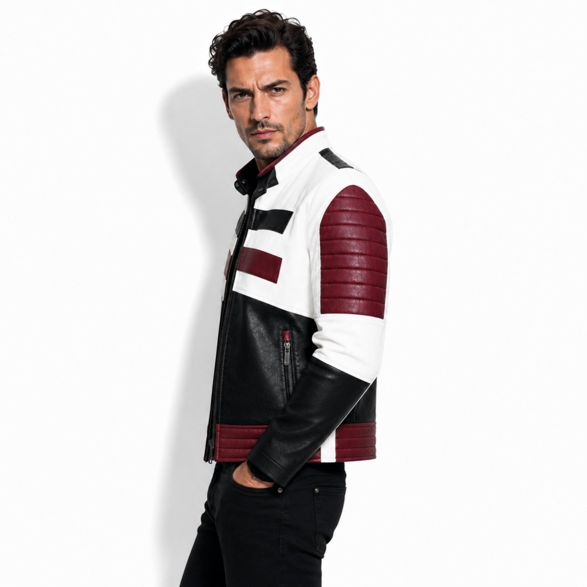 Baxter | Men's Colour Block Leather Moto Jacket
