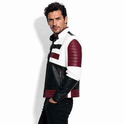 Baxter | Men's Colour Block Leather Moto Jacket