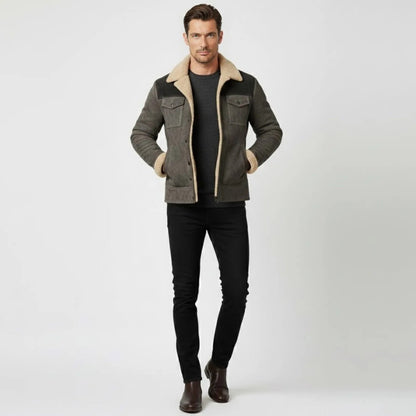 Griffin | Suede Look Shearling Lined Coat Structured Fit