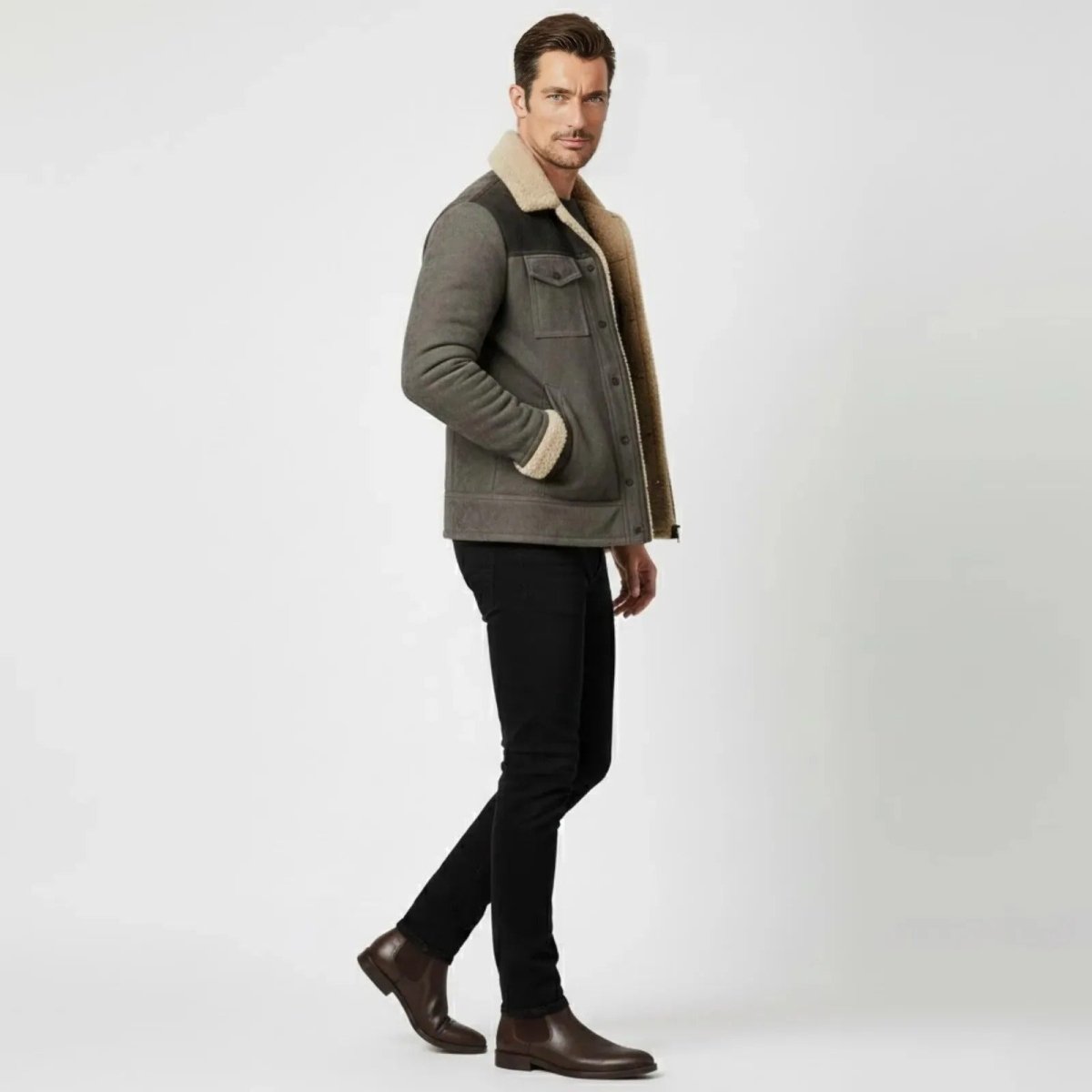 Griffin | Suede Look Shearling Lined Coat Structured Fit