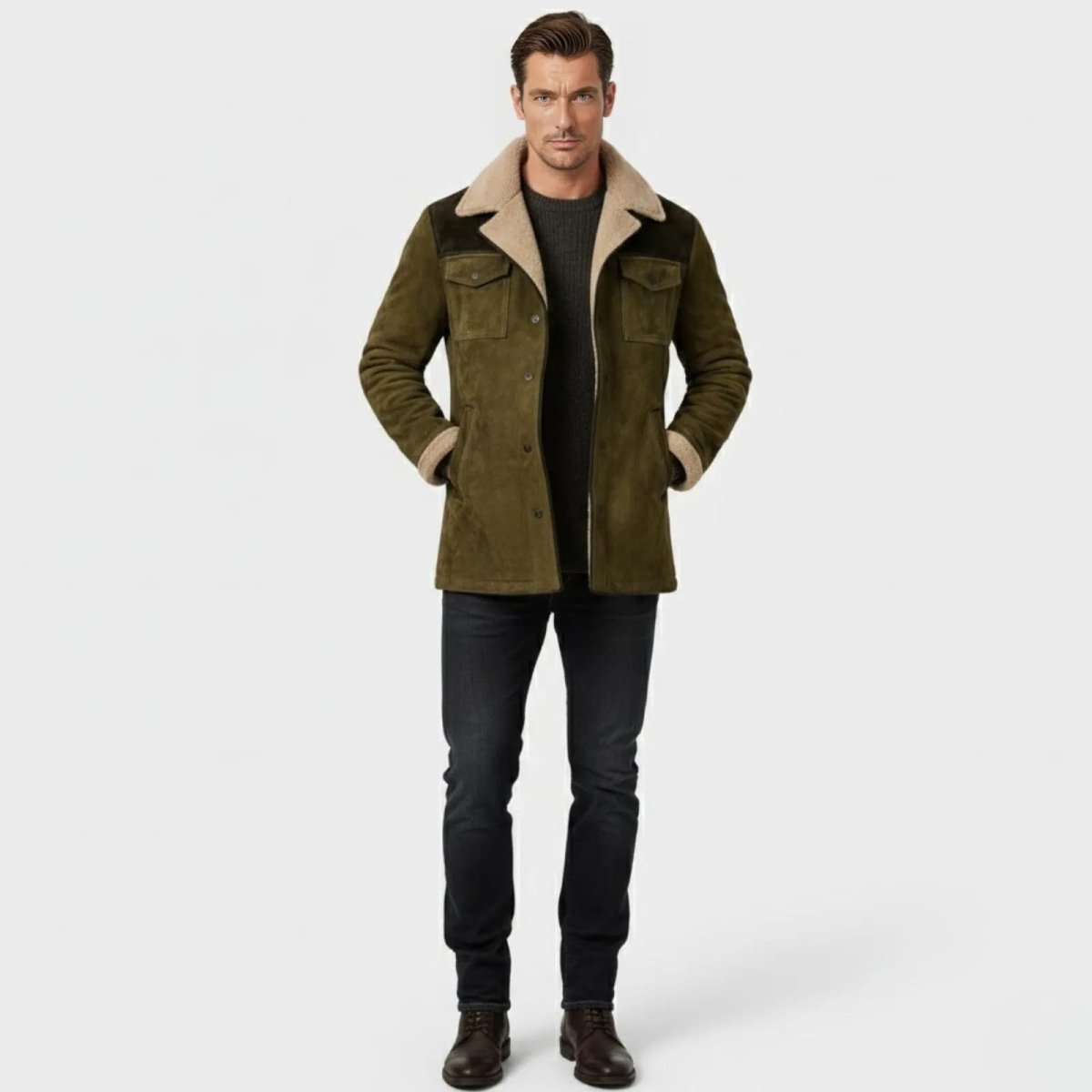 Griffin | Suede Look Shearling Lined Coat Structured Fit