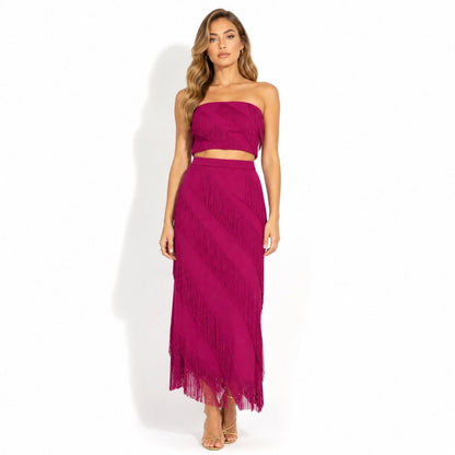 Cintia | Women's Tiered Fringe Maxi Skirt