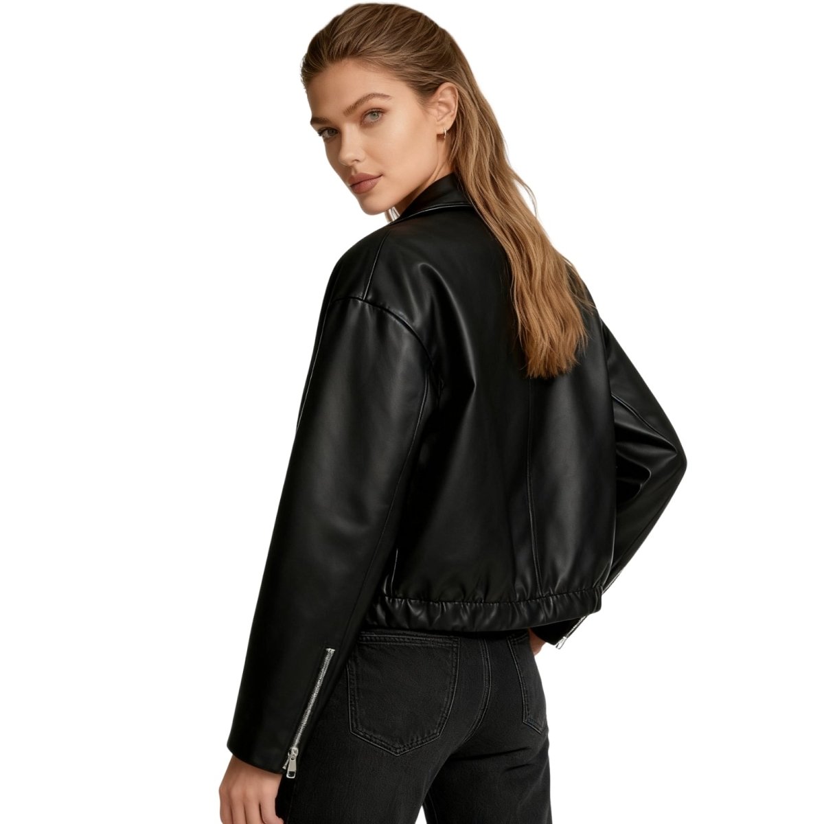 Fleur | Oversized Zip-Up Vegan Leather Biker Jacket